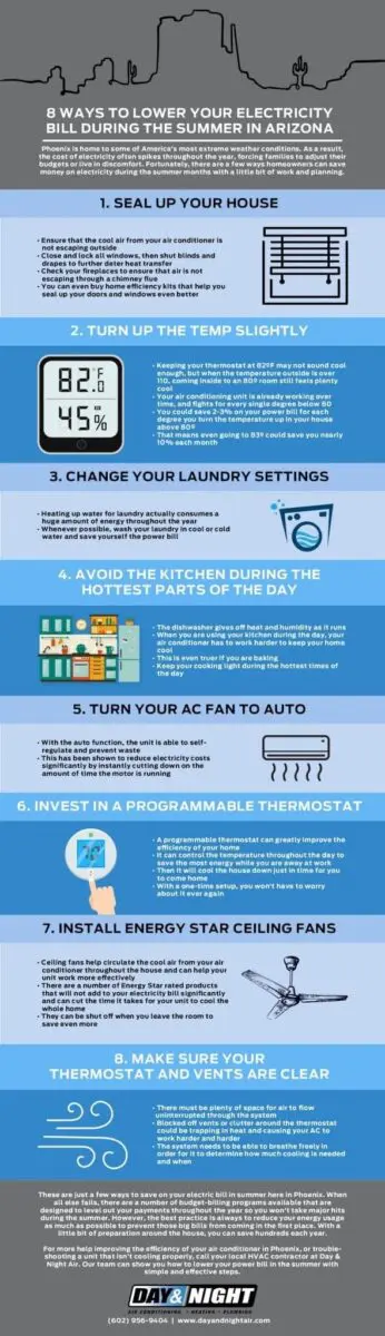 8 Ways to Lower Your Electricity Bill During the Summer in Arizona - Day & Night Air Conditioning, Furnace, & Plumbing 8 Ways to Keep Electricity Bills Low in Arizona Summer | Day & Night Air